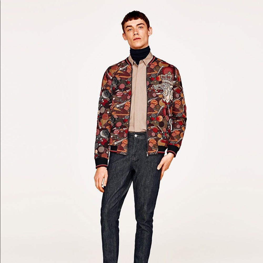 Men’s Zara Jacquard bomber jacket.